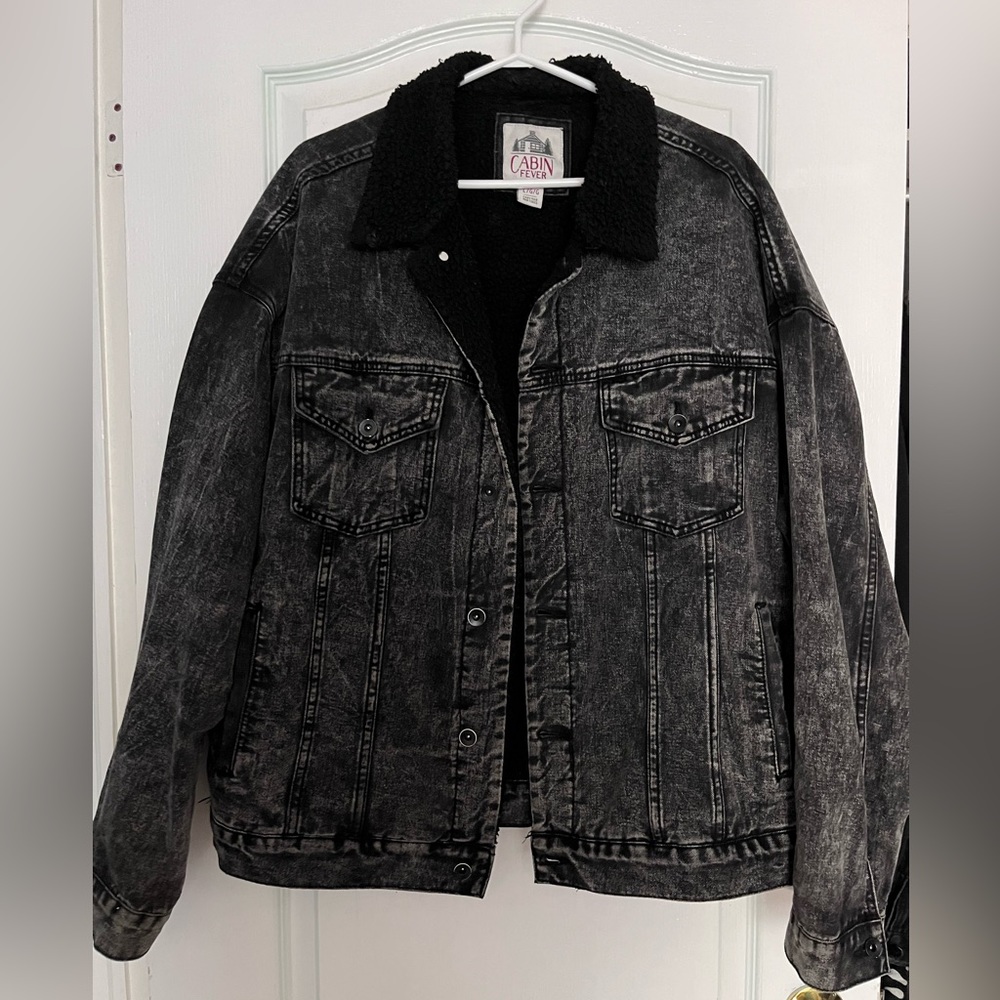 Black/Grey Fleece lined Jean Jacket - Women’s Large